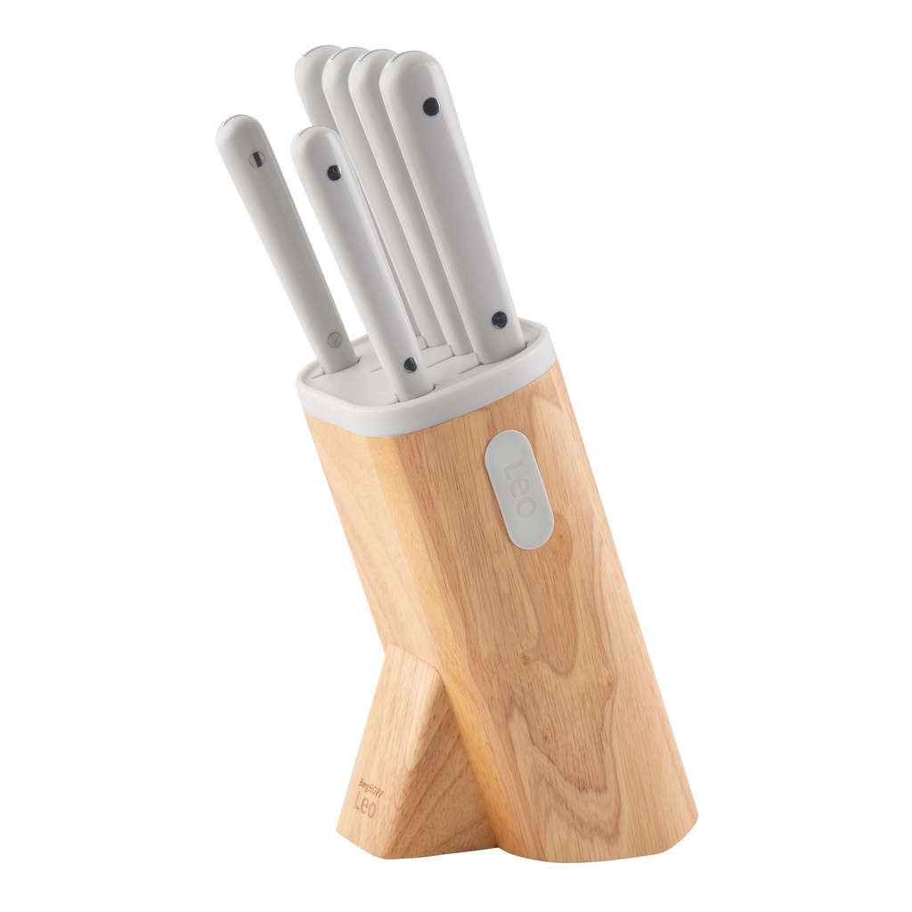 Set x7 cuchillos+taco de madera c/imán blanco
